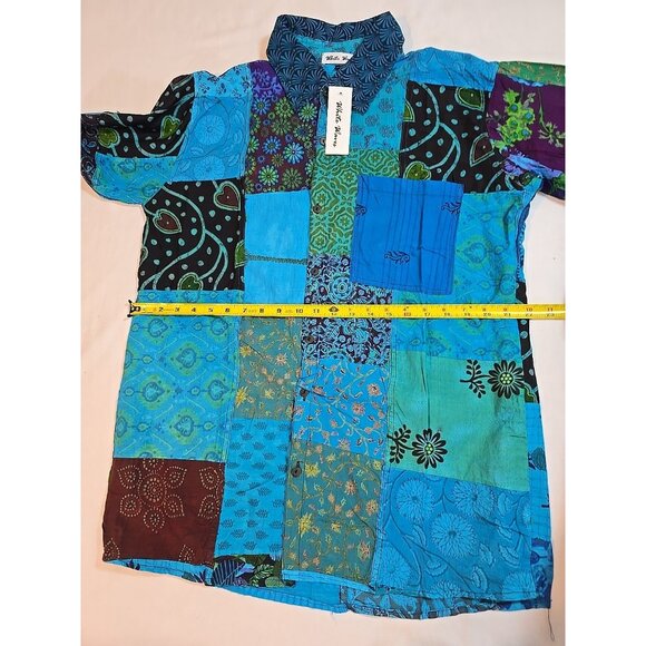 Turquoise Patchwork Unisex Boho Vintage Style Shirt button up front size L New - Picture 9 of 14